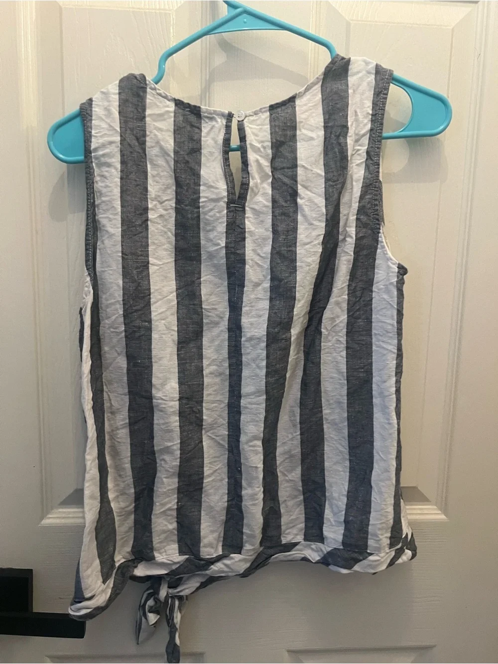 J. Crew Navy and White Vertical Stripe Tie-Hem Tank